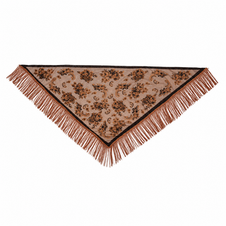 Brown Vintage Floral Fringe Triangular Shawl