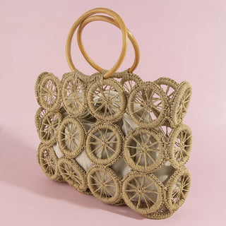 Open Circle Weave Straw Purse