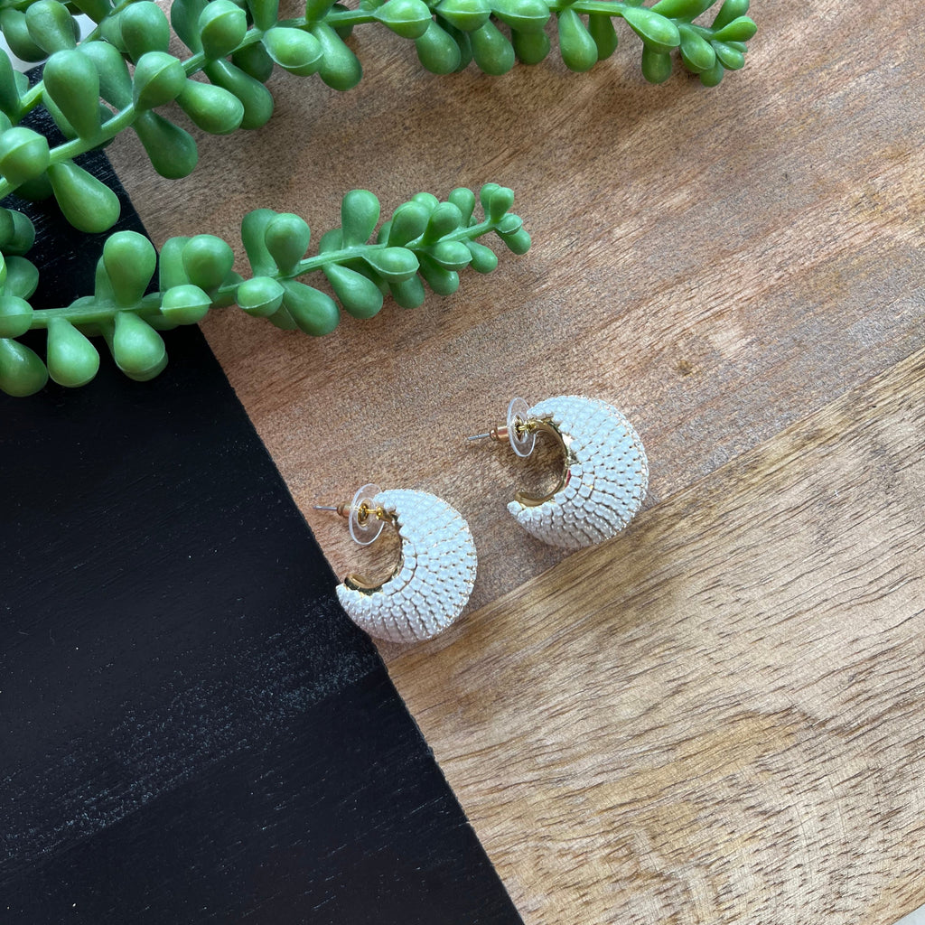 White Crystal Wide Sm Hoop Earrings