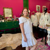 White Pinstriped Big Bow Dress