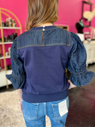 Navy Knit & Dark Denim Top