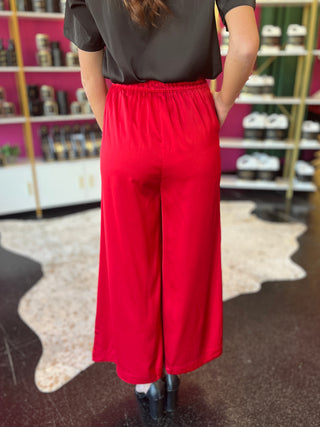 Red Satin Wide Leg Pants