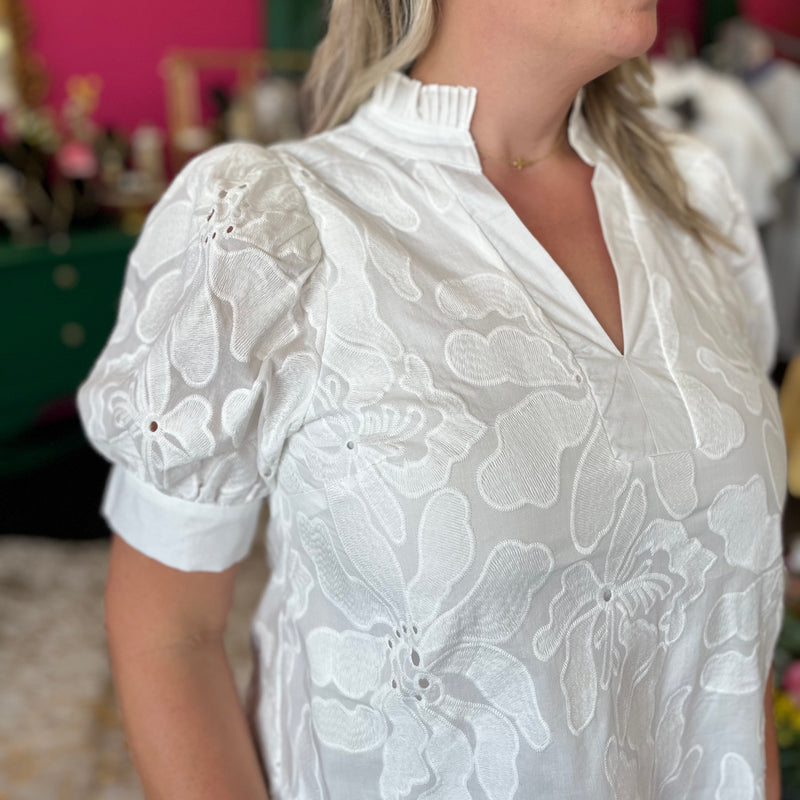 White Floral Embroidery Top
