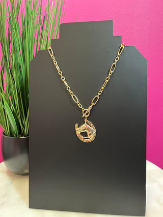 Gold Horse Toggle Chain Link Necklace