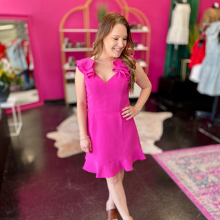 Hot Pink Ruffle Sleeve Dress