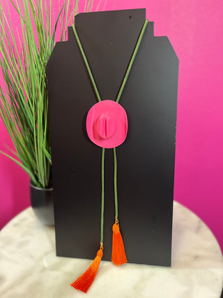 Hot Pink Cowboy Hat Bolo Necklace