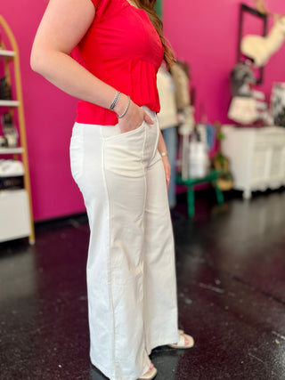 White Front Seam Wide Leg Pants