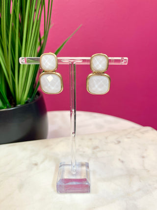 White & Gold 2 Stone Earrings