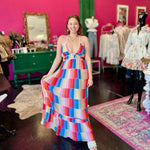 Rainbow Square Pleated Maxin Dress