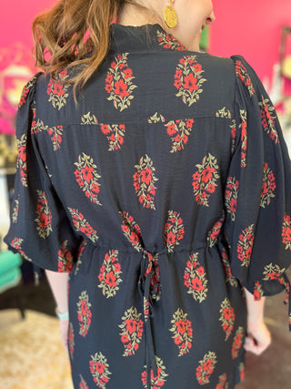 Black & Red Floral Print Dress
