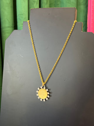 Small Gold Coin & Crystal Necklace by Yochi