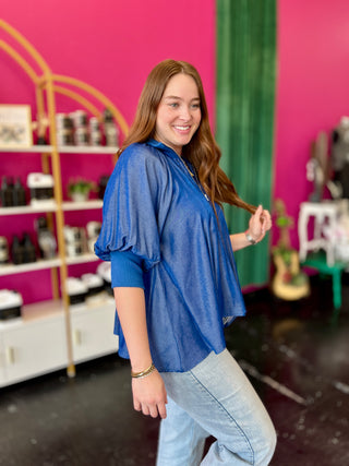 Indigo Blue Quarter Zip Swing Top