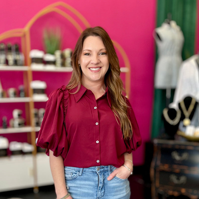 Maroon Bubble Sleeve Top