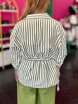 Cream & Olive Striped Button Up Top
