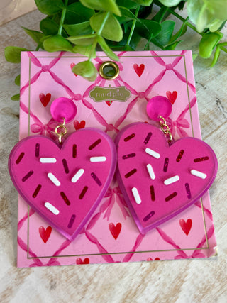 Pink Sprinkle Heart Layered Acrylic Earring