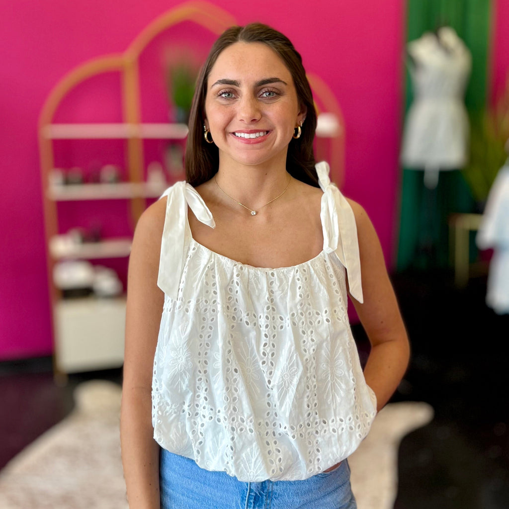 White Eyelet Bubble Top