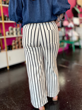 Ivory & Black Striped Ankle Jeans