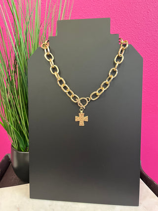 Muted Gold Chain Link Cross Necklace