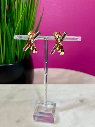 Mixed Metal Bar X Earring