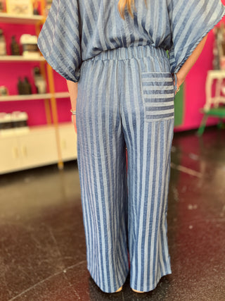 Indigo Blue Striped Wide Leg Pant