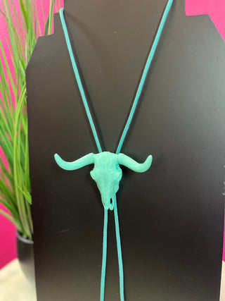 Turquoise Bull Skull Bolo Necklace