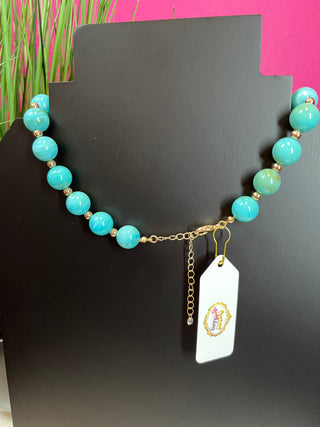 Turquoise Ball & Gold Heart Necklace
