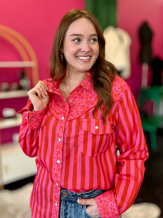 Pink & Red Striped Western Vibes Top