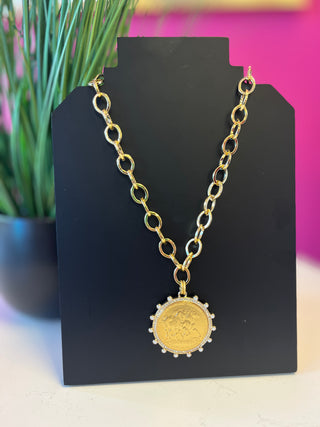 LNL Gold Plated Chain & Horse Coin Necklace