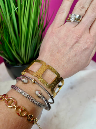 Gold Textured Open Square Cuff - Water Resistant