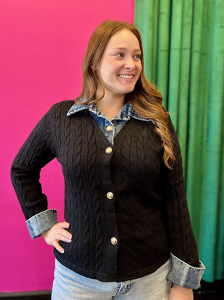 Black Knit & Denim Layered Top