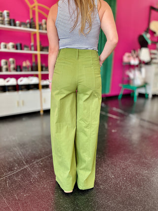 Bright Olive Front Seam Wide Leg Pants