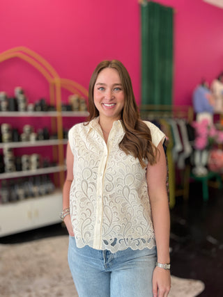 Ivory Lace Button Down Top