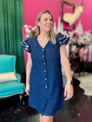 Caylee Dark Denim Ruffle Dress