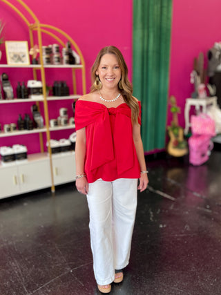 Red Big Bow Off Shoulder Top