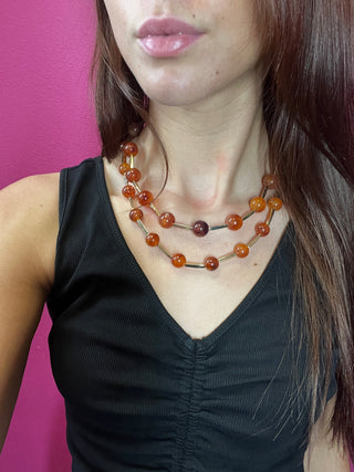 Burnt Orange Ball & Gold 2 Layered Necklace