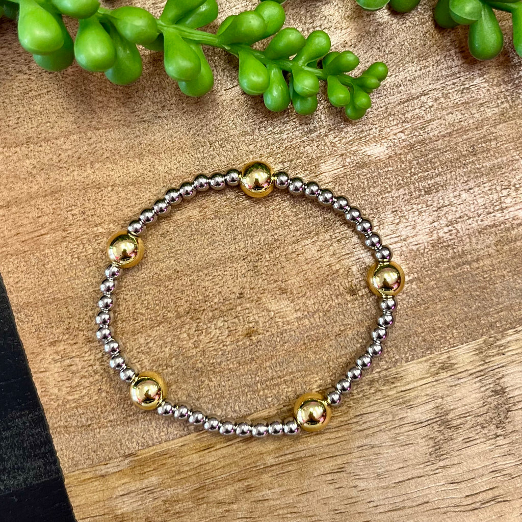 Silver & Gold Big Bead Bracelet