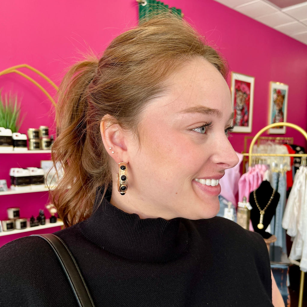 Gold & Black Stone Hoops