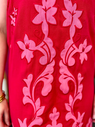 Red & Pink Embroidery Shift Dress