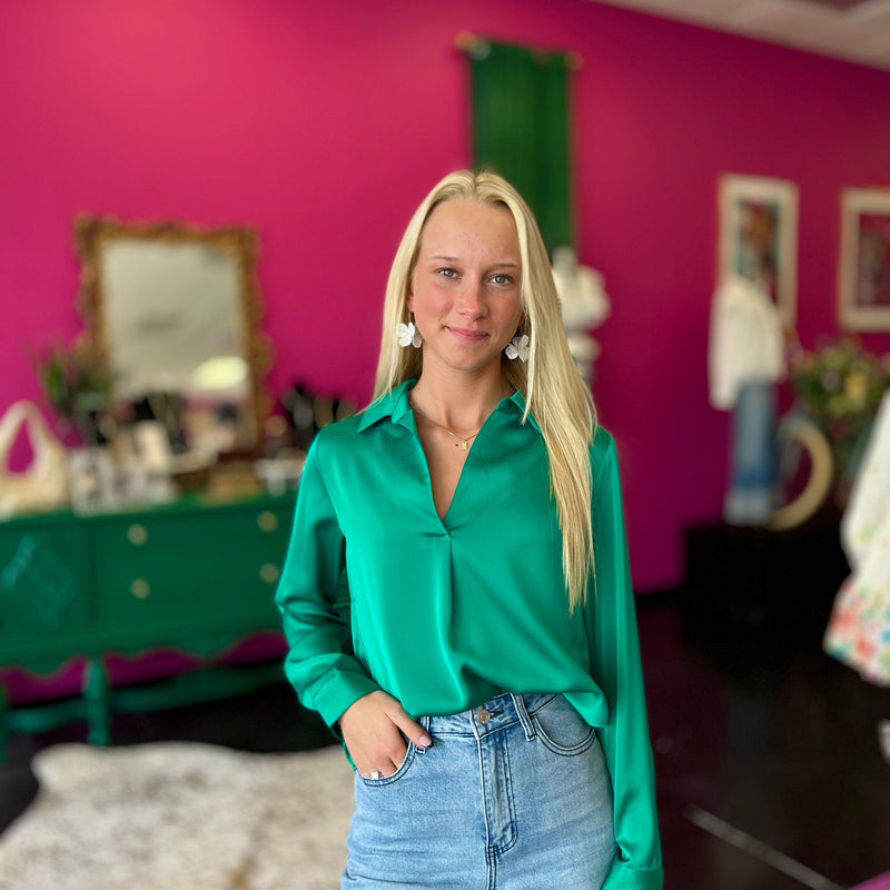Kelly Green Satin Pull Over Top