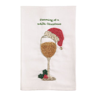 White Christmas Beaded Tea Towel