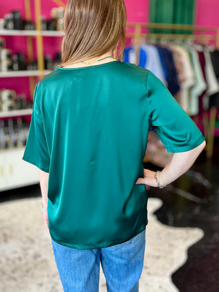 Green Satin VNeck Top