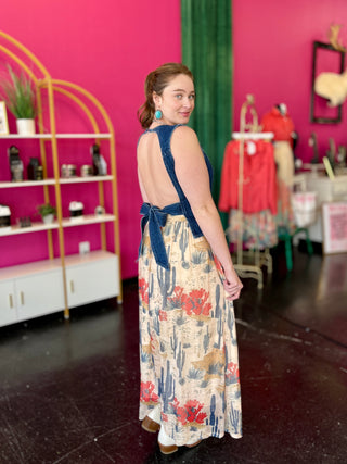 Denim Cactus Mesh Maxi Skirt