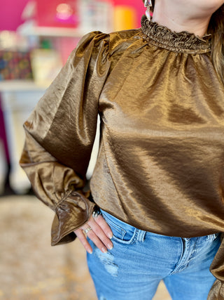 Brown Satin High Neck Top
