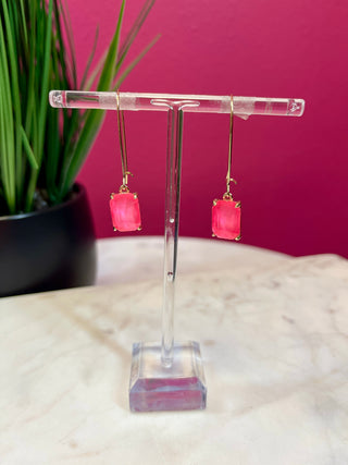 Too Chic Neon Pink Small Rectangle Crystal Earrings