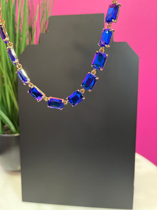Too Chic Rectangle Royal Blue & Gold Chain Necklace