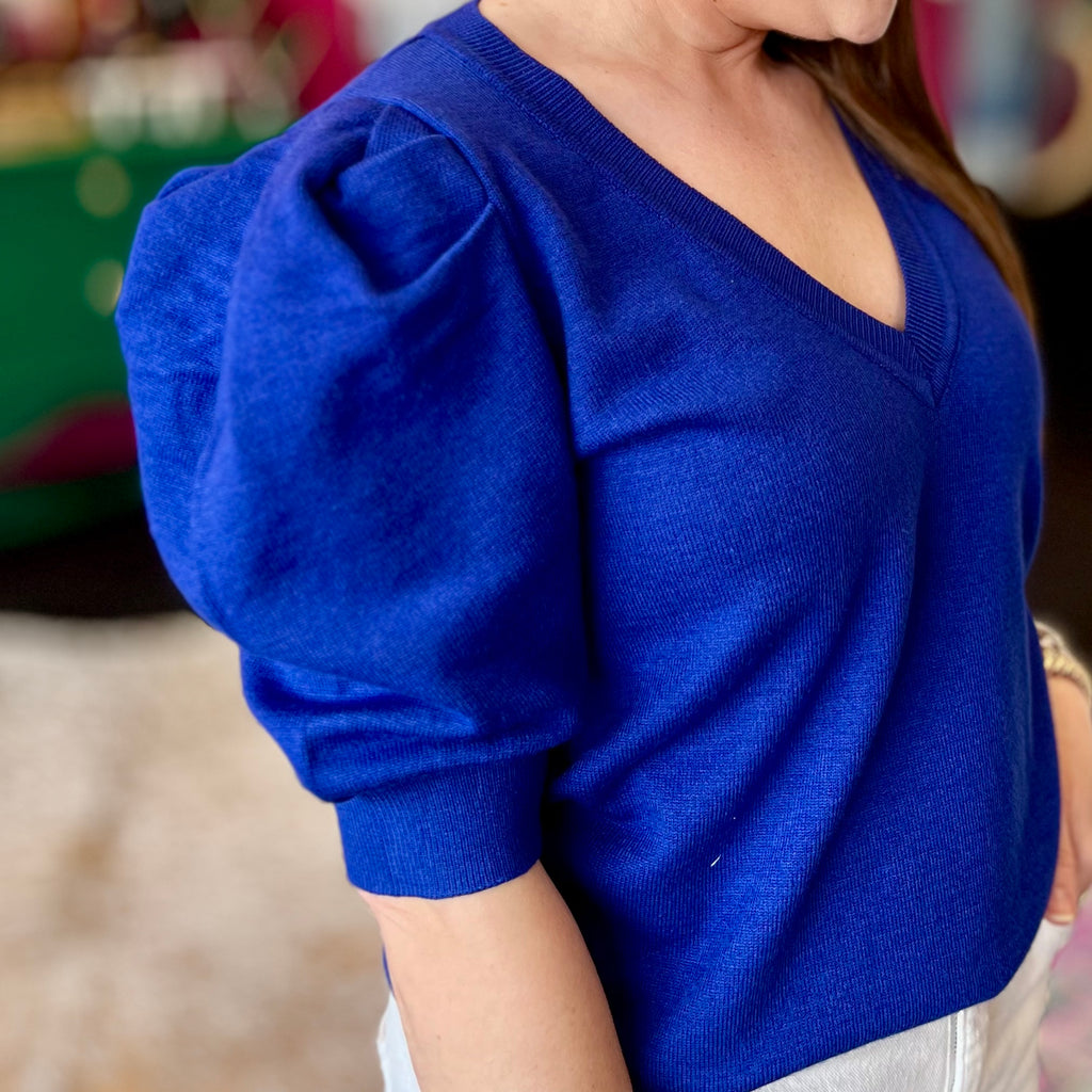 Everyday Royal Blue Puff Sleeve Knit Top