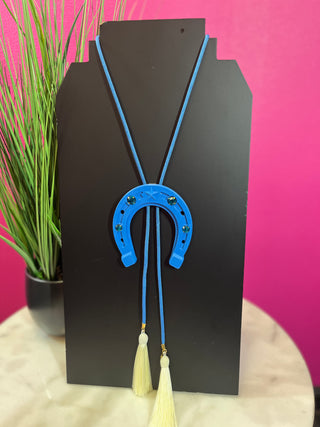 Royal Blue & White Horseshoe Bolo Necklace