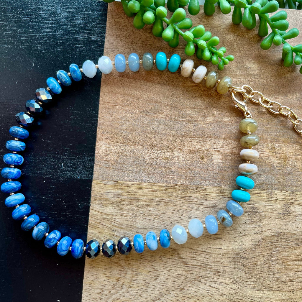 Blue & Turq Tone Stone Necklace