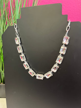Too Chic Rectangle Clear & Silver Chain Necklace
