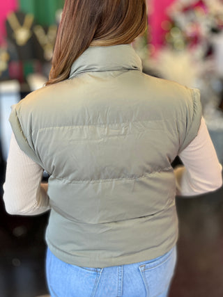 Sage Green Short Puffer Vest